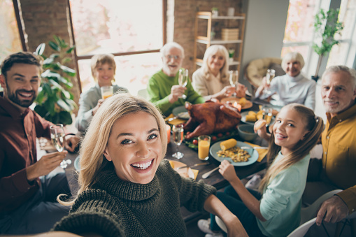 Family gathering over a meal at a table